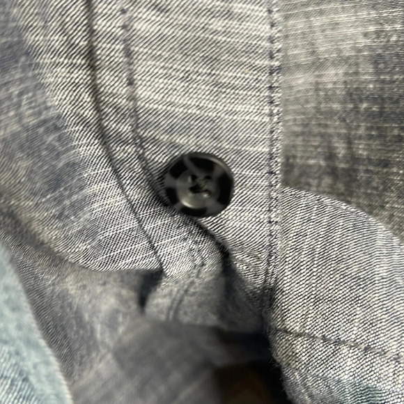 WOOLRICH Mens Blue Marled Chambray Button Up Shirt Short Sleeve Cotton Preppy XL - Picture 6 of 11